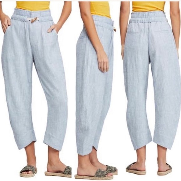 Free People PARADISE Linen Blend Chambray Pants - Picture 1 of 3